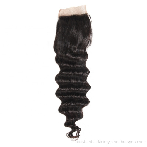 Huashuo Highest Discounts Wholesale  4X4 Bleached Knots Free Middle Three Parting Thin Lace Closure